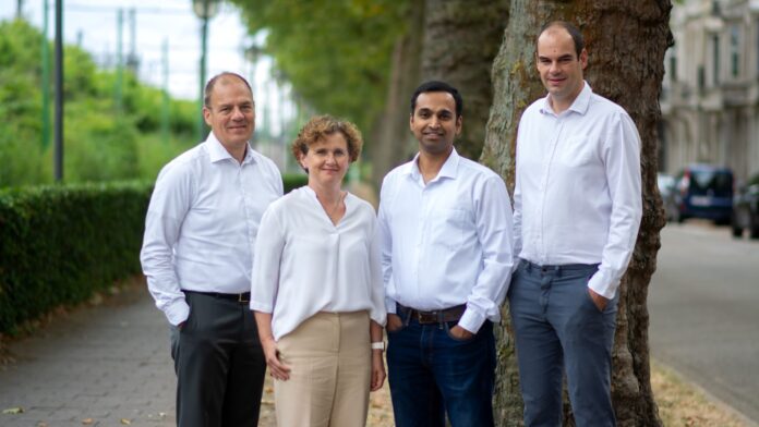 Tusk IC's management team. From left to right: Paul Muller (VP business development), Kathleen Philips (CEO), Shailesh Kulkarni (CTO), and Wouter Volkaerts (COO).